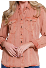 Tru Luxe Tru Luxe Spice Garment Dyed Button Up Shirt AS