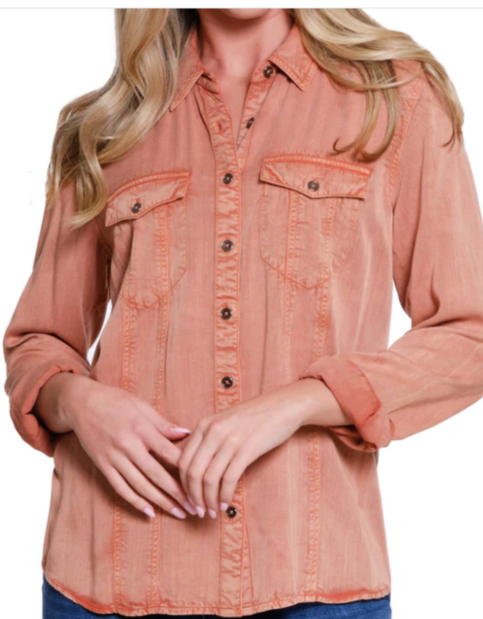 Tru Luxe Tru Luxe Spice Garment Dyed Button Up Shirt AS