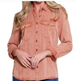 Tru Luxe Tru Luxe Spice Garment Dyed Button Up Shirt AS
