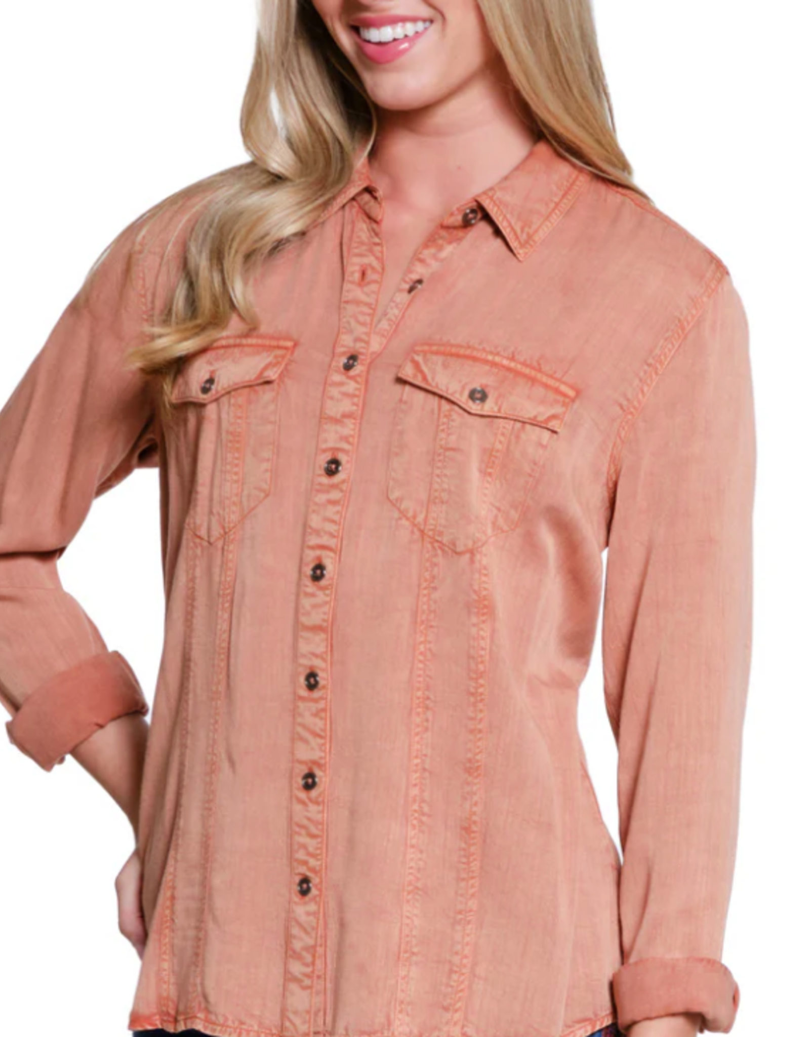 Tru Luxe Tru Luxe Spice Garment Dyed Button Up Shirt AS