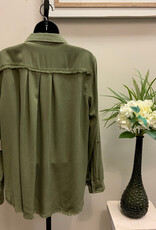 Multiples Multiples Moss Green Roll Tab L/S 2-plt Button Front Fringed Shirt AO