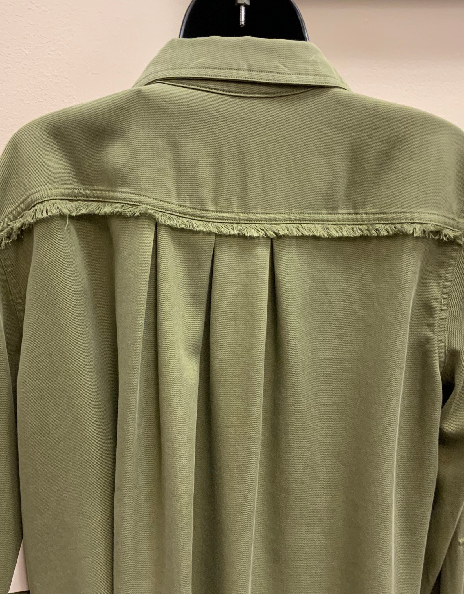 Multiples Multiples Moss Green Roll Tab L/S 2-plt Button Front Fringed Shirt AO
