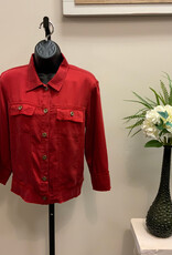 Multiples Multiples Petite Chili Pepper Cuffed 3/4 Sleeve Drop Shoulder 2-Pkt Button Front Fringe Trim Jacket AS