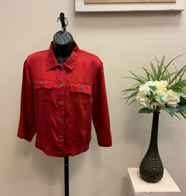 Multiples Multiples Petite Chili Pepper Cuffed 3/4 Sleeve Drop Shoulder 2-Pkt Button Front Fringe Trim Jacket AS