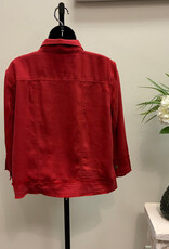 Multiples Multiples Petite Chili Pepper Cuffed 3/4 Sleeve Drop Shoulder 2-Pkt Button Front Fringe Trim Jacket AS