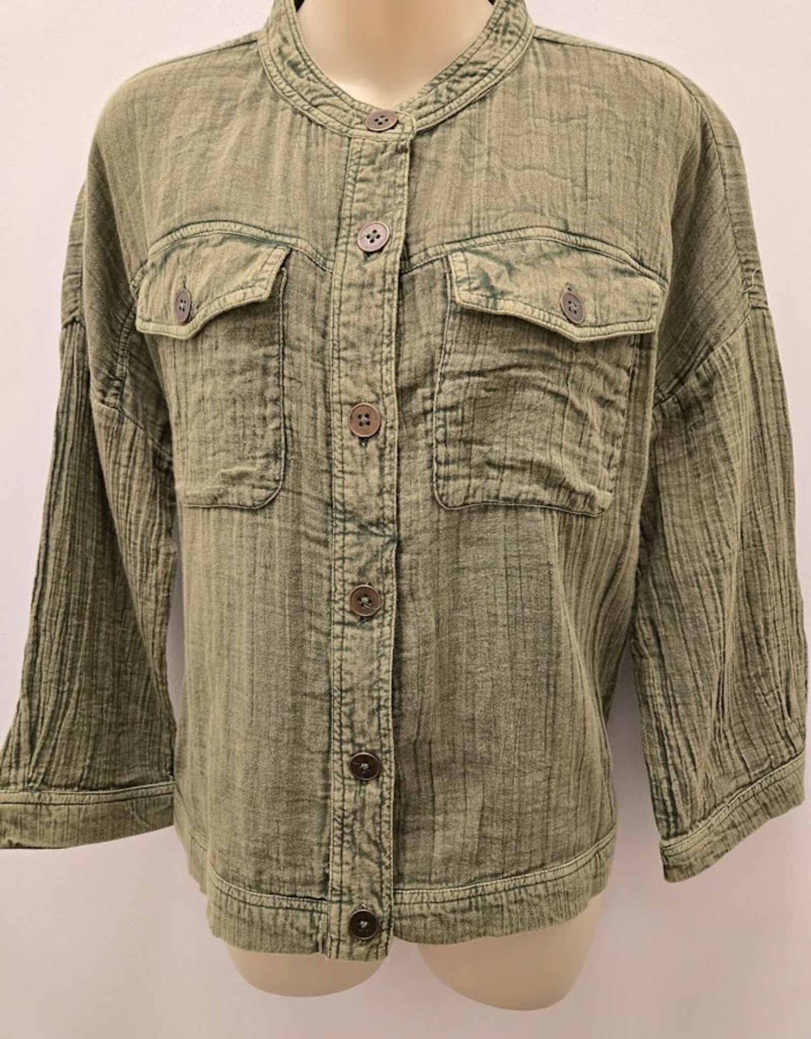 Tru Luxe Tru Luxe Olive Stand Collar 3/4 Sleeve Jacket AS