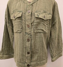 Tru Luxe Tru Luxe Olive Stand Collar 3/4 Sleeve Jacket AS