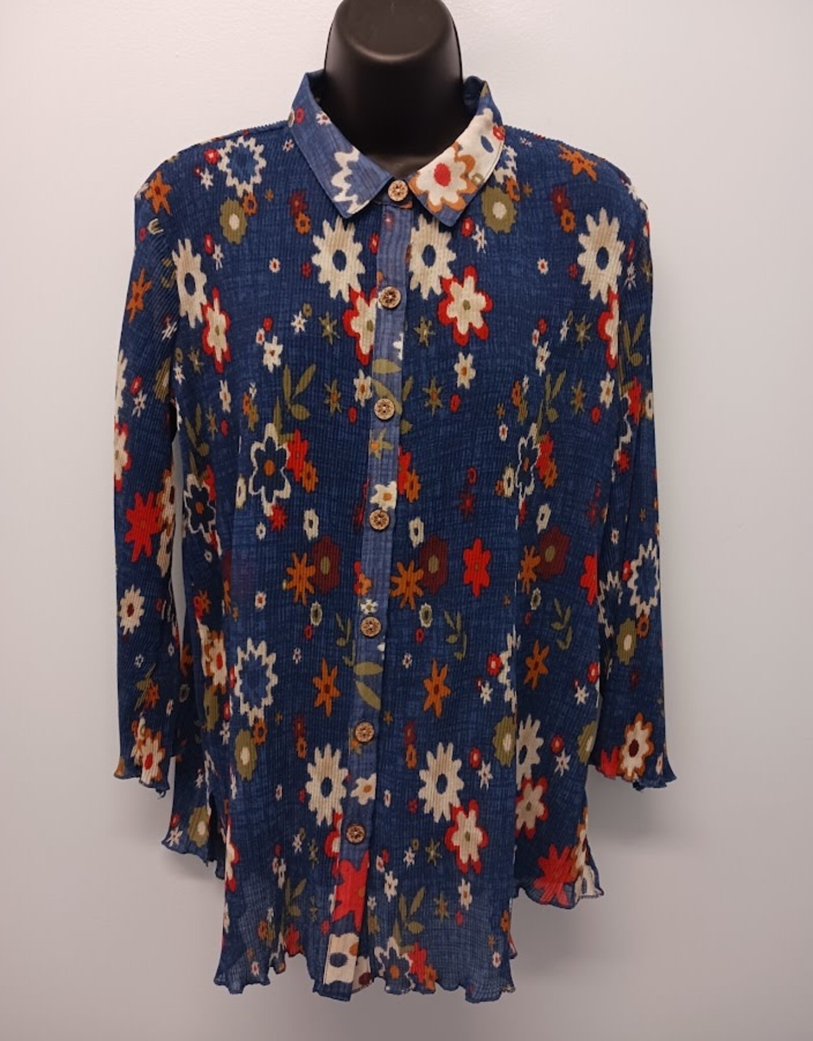 Multiples Multiples Multi 3/4 Sleeve Button Front Pleated Shirt AC