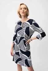 Joseph Ribkoff Joseph Ribkoff Navy Silky Knit Geo Print Dress w/Keyhole Neckline