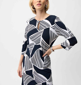 Joseph Ribkoff Joseph Ribkoff Navy Silky Knit Geo Print Dress w/Keyhole Neckline