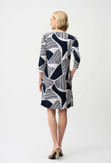 Joseph Ribkoff Joseph Ribkoff Navy Silky Knit Geo Print Dress w/Keyhole Neckline