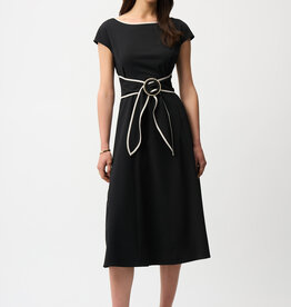 Joseph Ribkoff Joseph Ribkoff Black Strech Woven Flare Dress w/Sash