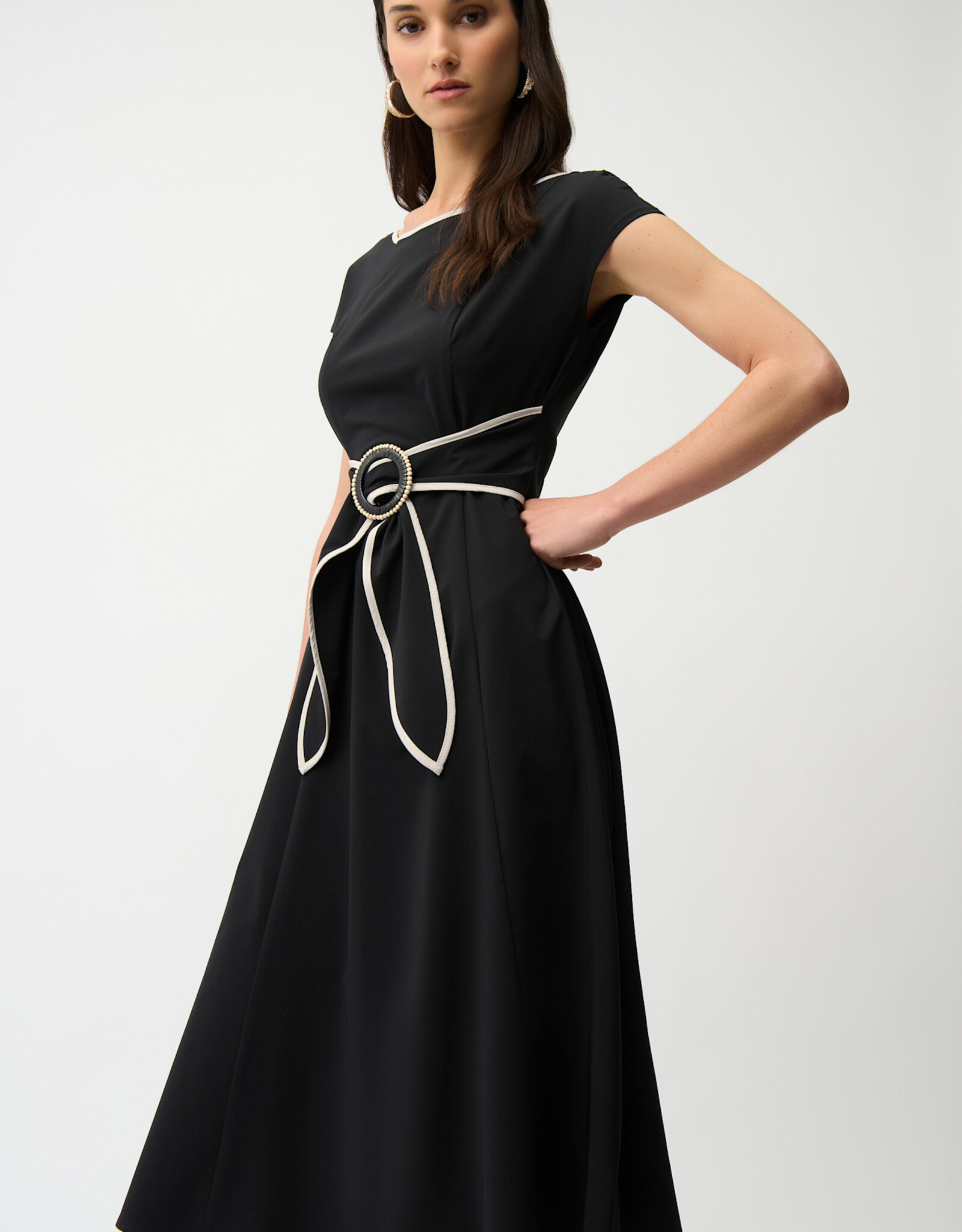 Joseph Ribkoff Joseph Ribkoff Black Strech Woven Flare Dress w/Sash