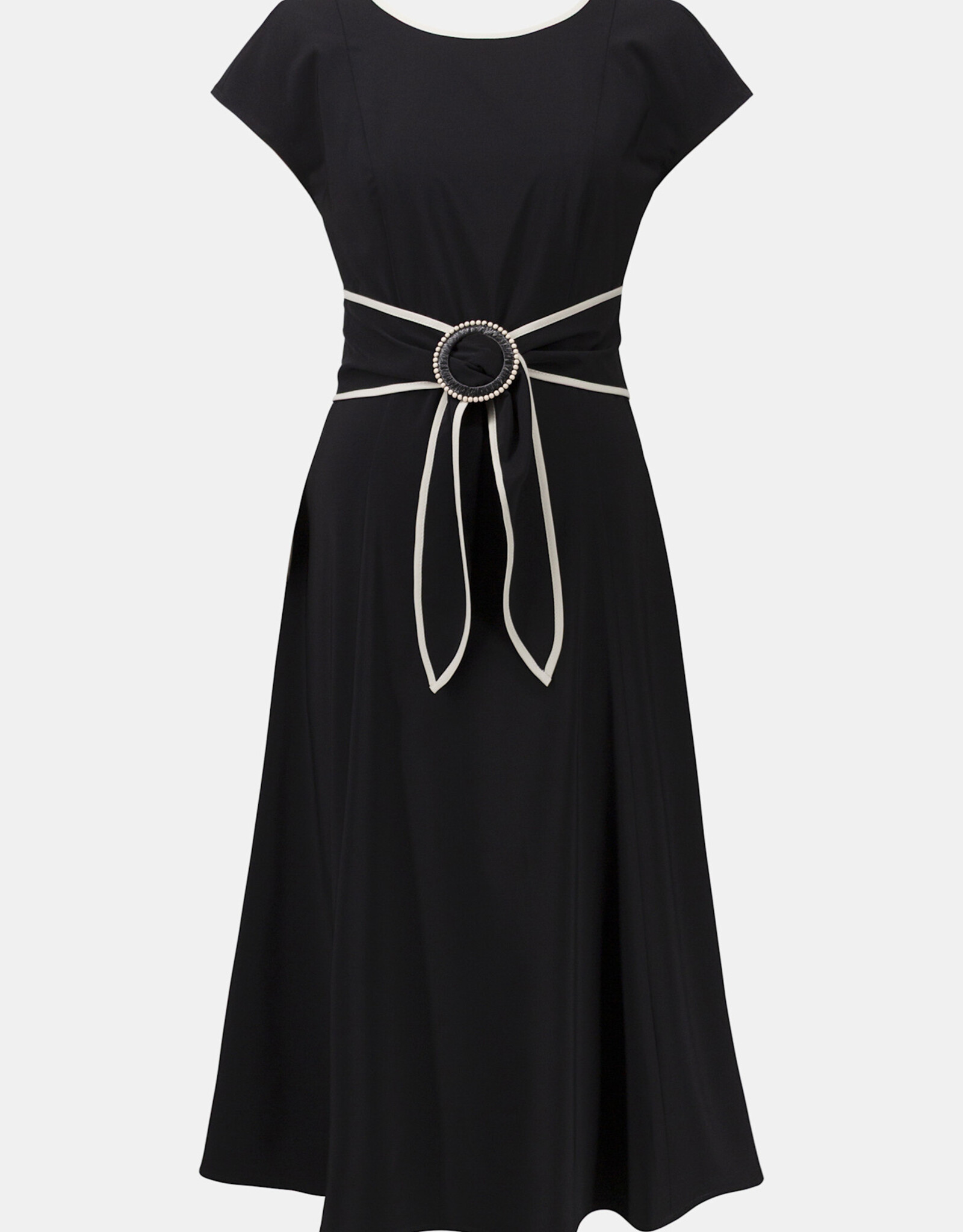 Joseph Ribkoff Joseph Ribkoff Black Strech Woven Flare Dress w/Sash