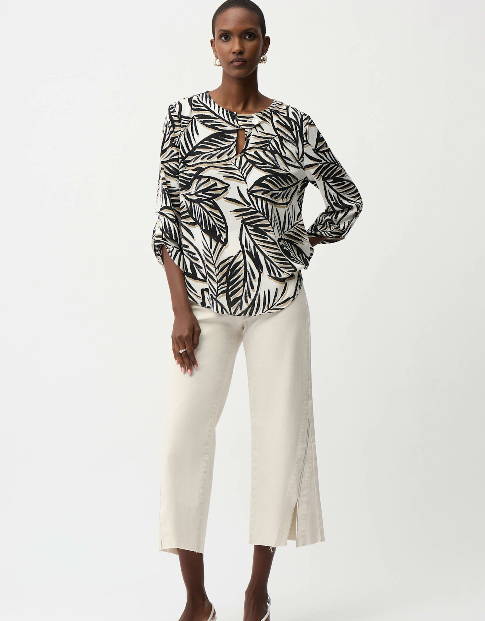 Joseph Ribkoff Joseph Ribkoff Georgette Tropical Print Boxy Top w/Front Keyhole