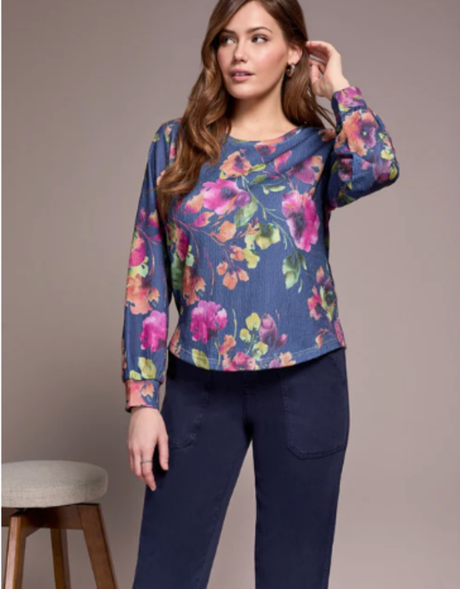 Tribal Tribal Marine L/S Crew Neck Top W/Shirttail LL