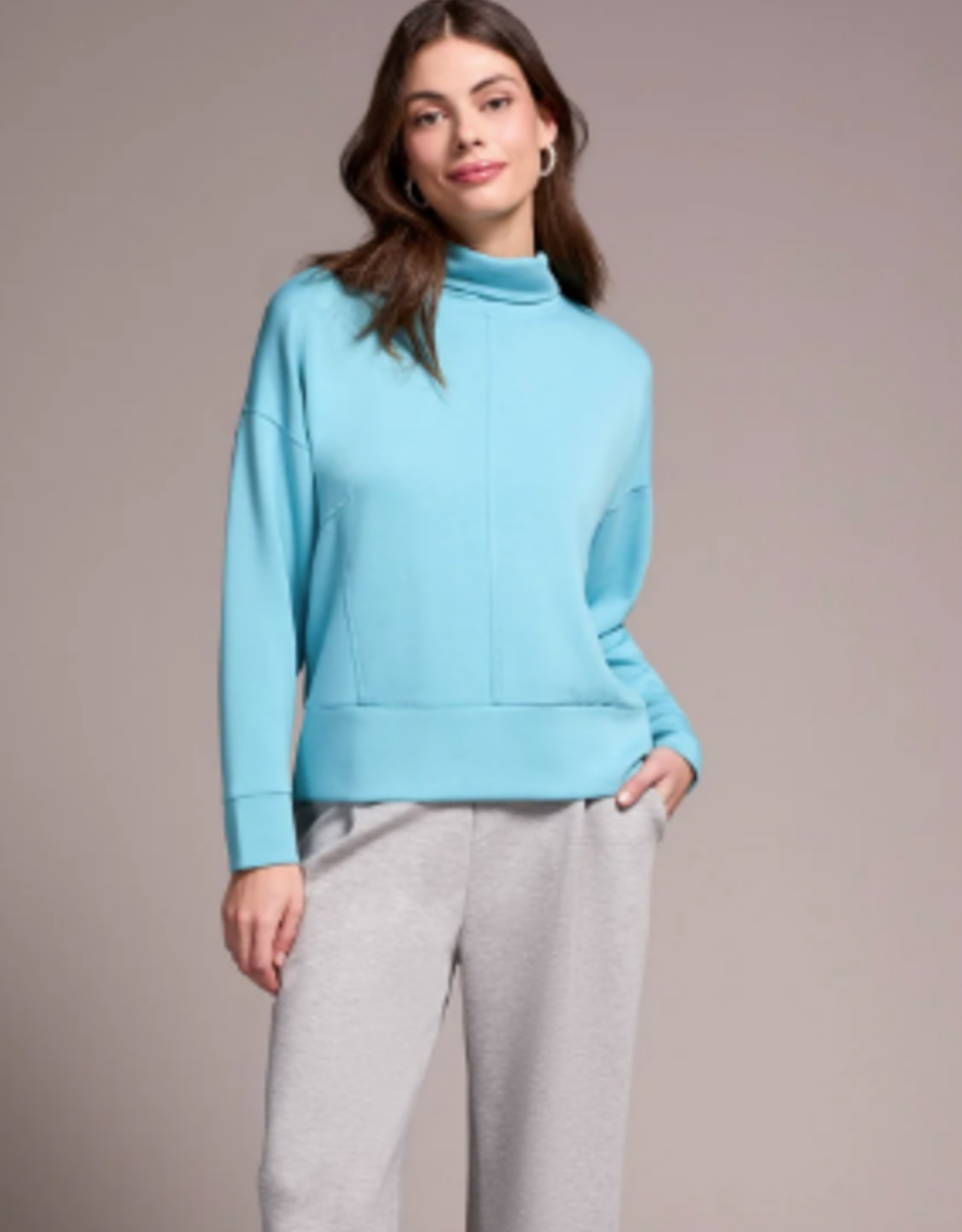 Tribal Tribal Mist Blue L/S Funnel Neck Top LS