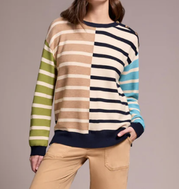 Tribal Tribal Ice Latte L/S Crew Neck Sweater W/Button Detail CO