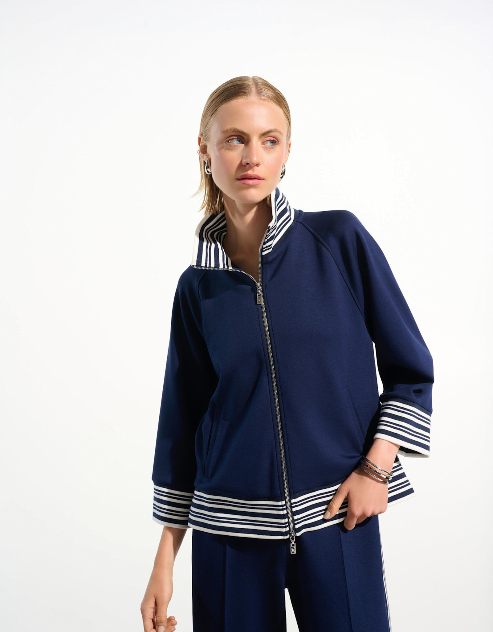 Joseph Ribkoff Joseph Ribkoff Indigo Scuba Jersey Jacket w/Funnel Collar