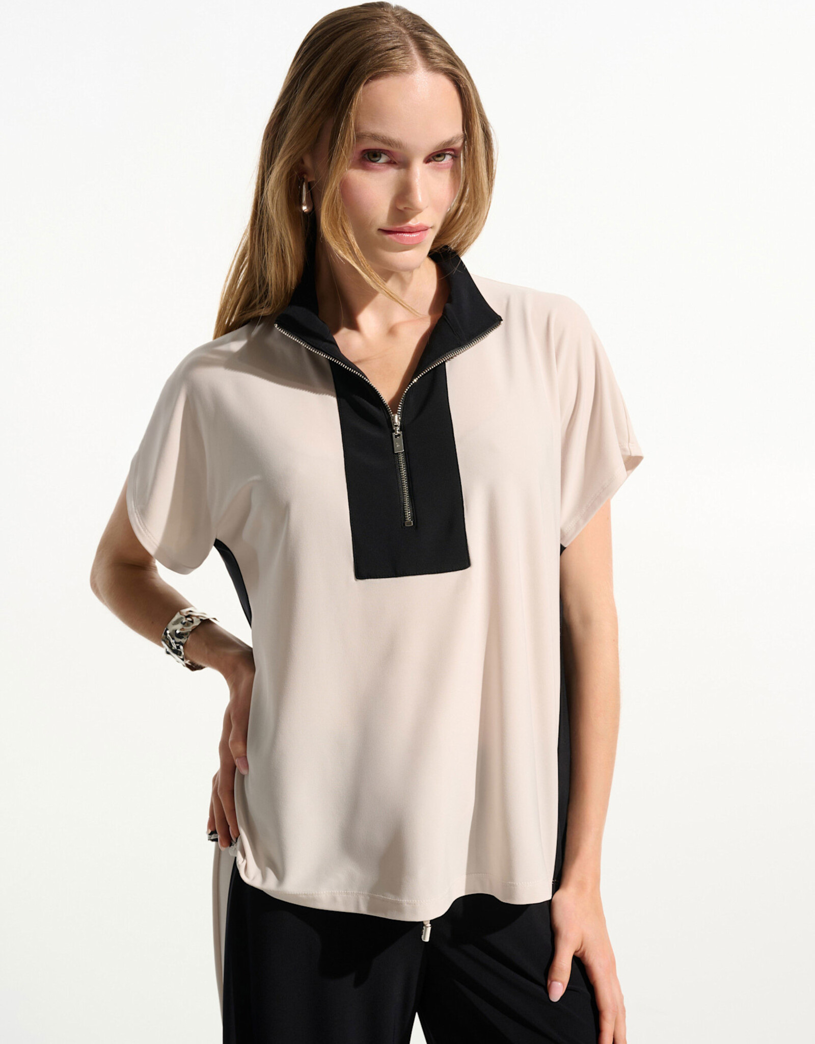 Joseph Ribkoff Joseph Ribkoff Silky Knit Color Block Top w/Zipped Collar