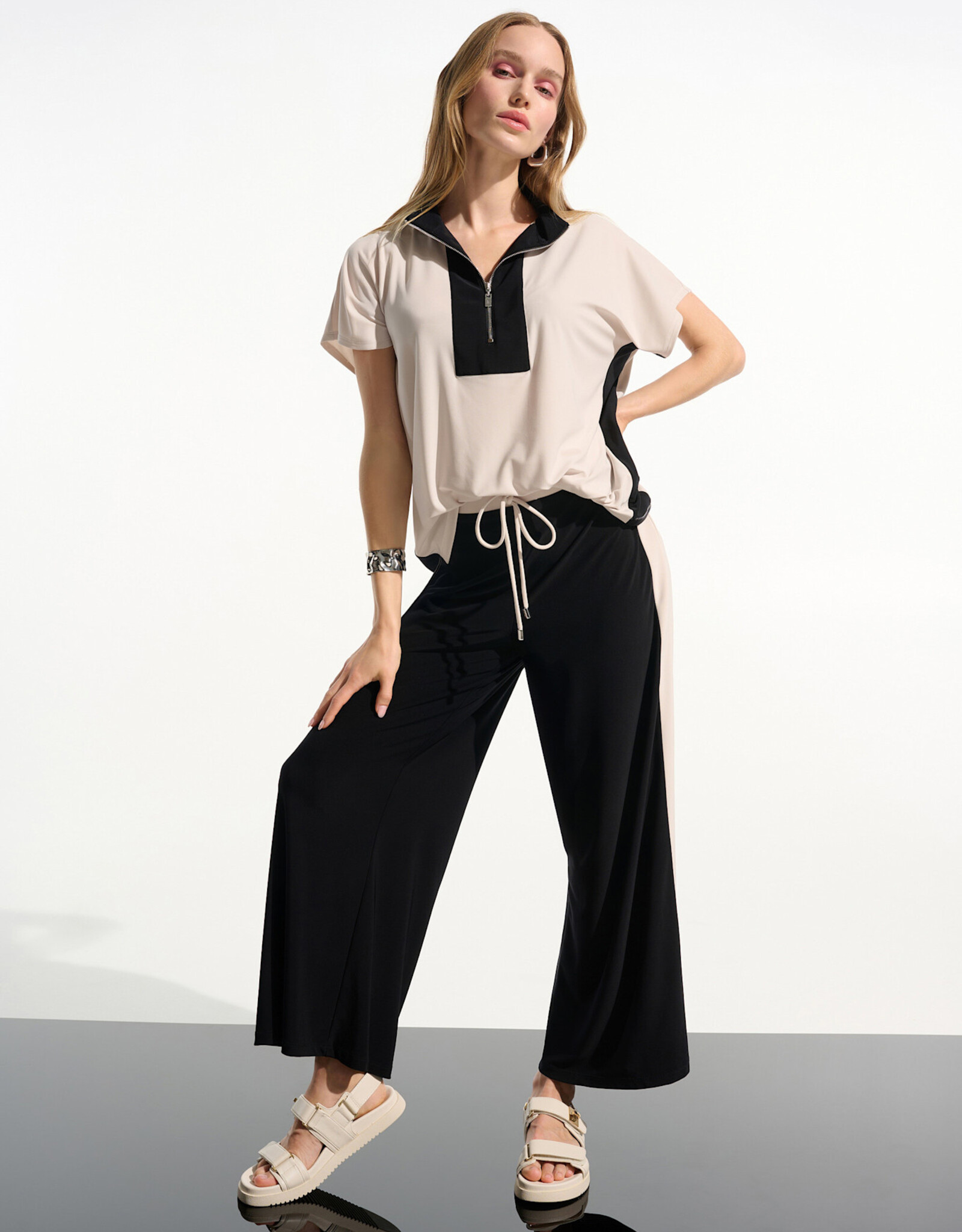 Joseph Ribkoff Joseph Ribkoff Silky Knit Color Block Top w/Zipped Collar