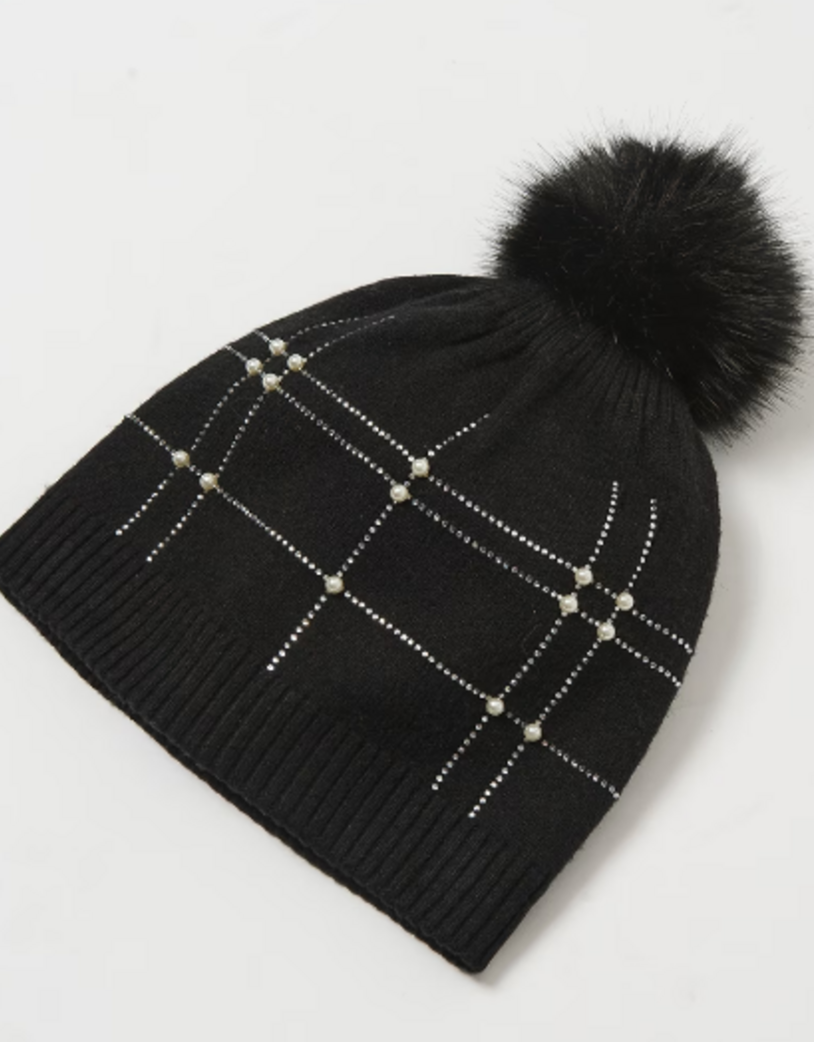 Joseph Ribkoff Joseph Ribkoff Black Knitted Faux Fur Pompom Hat