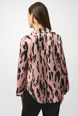 Joseph Ribkoff Joseph Ribkoff Pink/Black Recycled Satin Animal Print Draped Top