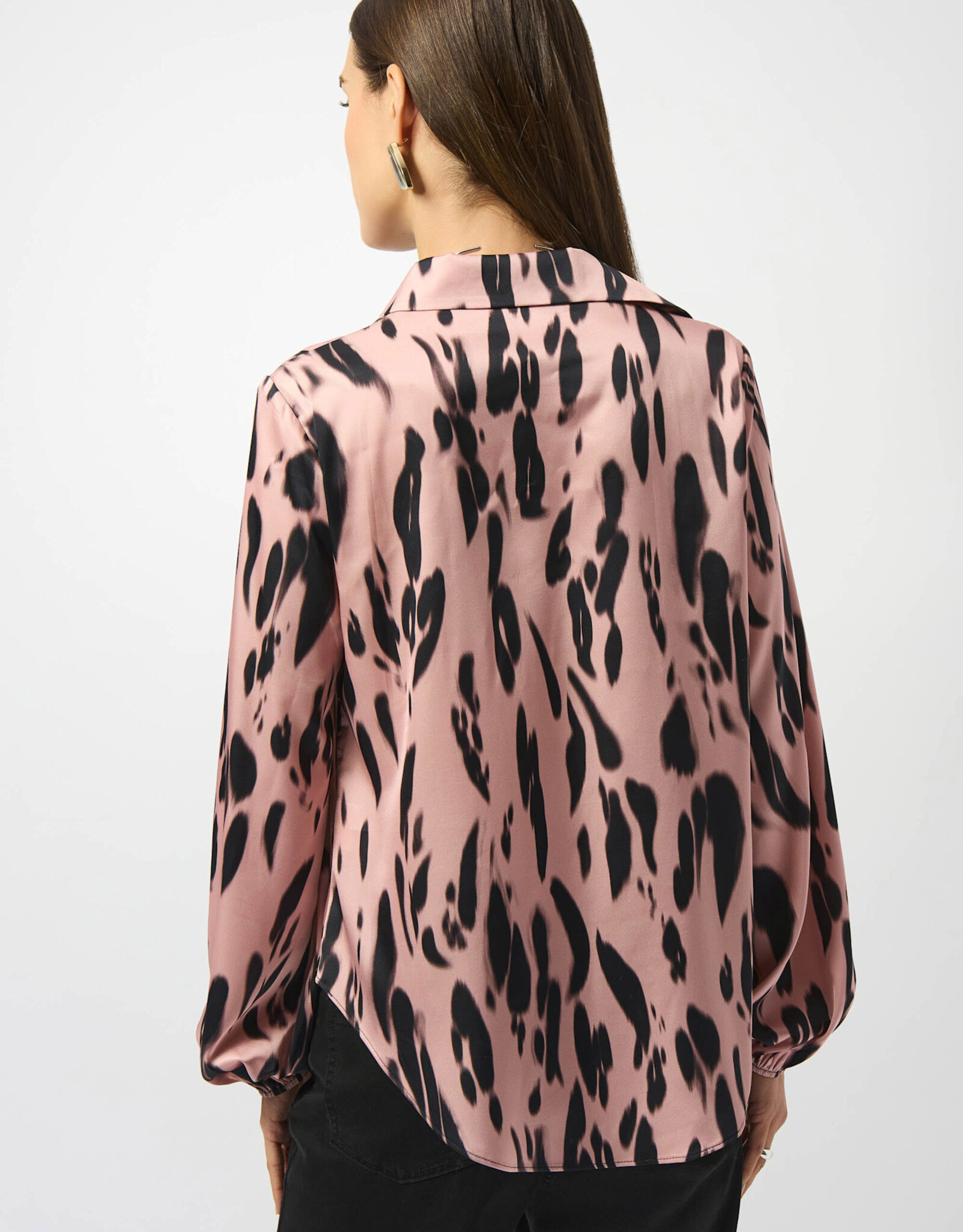 Joseph Ribkoff Joseph Ribkoff Pink/Black Recycled Satin Animal Print Draped Top