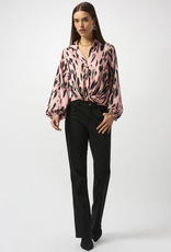 Joseph Ribkoff Joseph Ribkoff Pink/Black Recycled Satin Animal Print Draped Top
