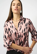 Joseph Ribkoff Joseph Ribkoff Pink/Black Recycled Satin Animal Print Draped Top