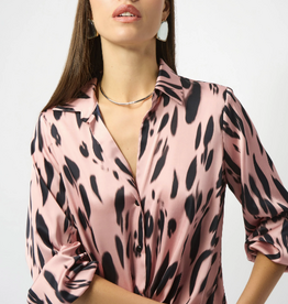 Joseph Ribkoff Joseph Ribkoff Pink/Black Recycled Satin Animal Print Draped Top
