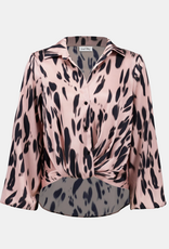 Joseph Ribkoff Joseph Ribkoff Pink/Black Recycled Satin Animal Print Draped Top