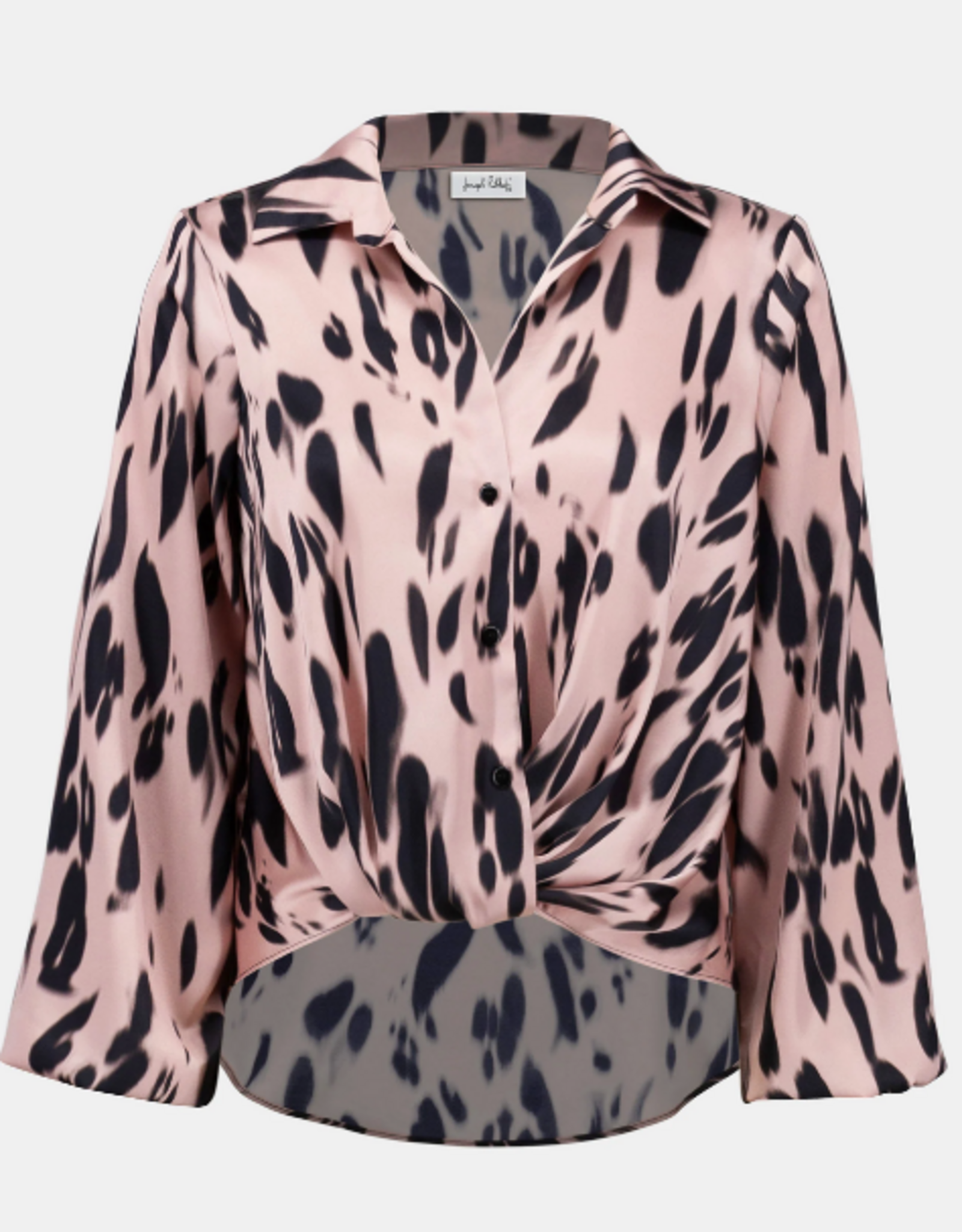 Joseph Ribkoff Joseph Ribkoff Pink/Black Recycled Satin Animal Print Draped Top