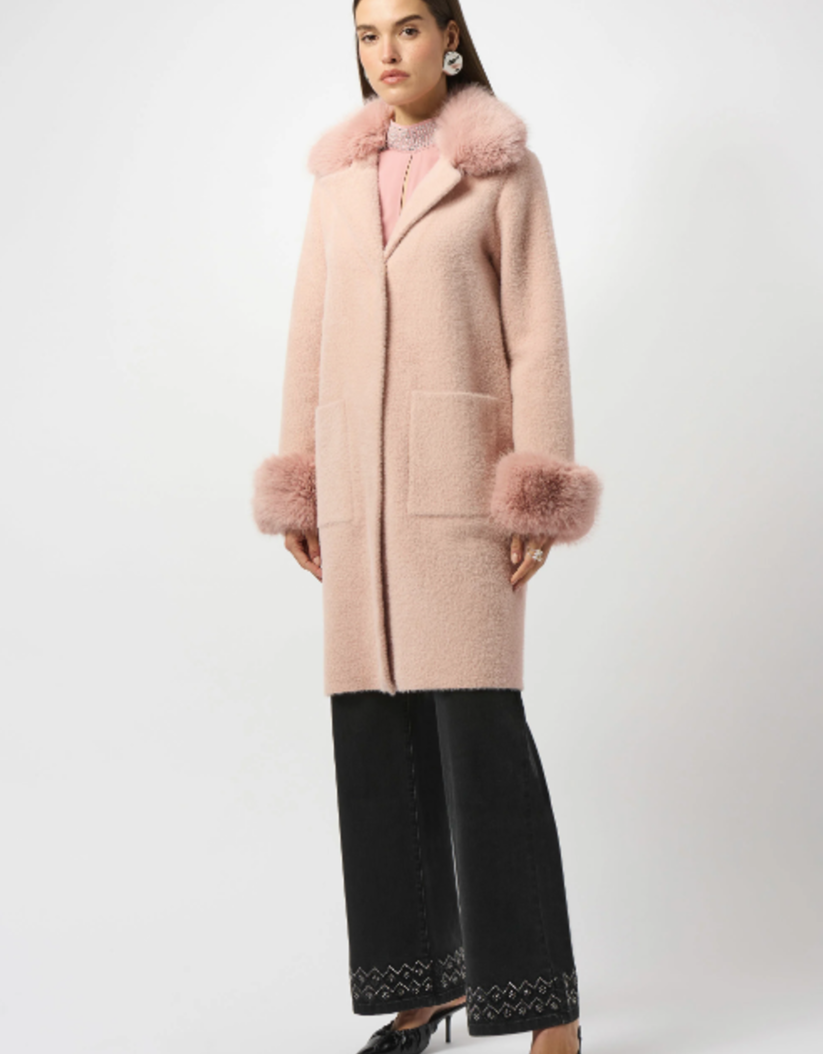 Joseph Ribkoff Joseph Ribkoff Rose Faux Feather/Fur Sweater Coat