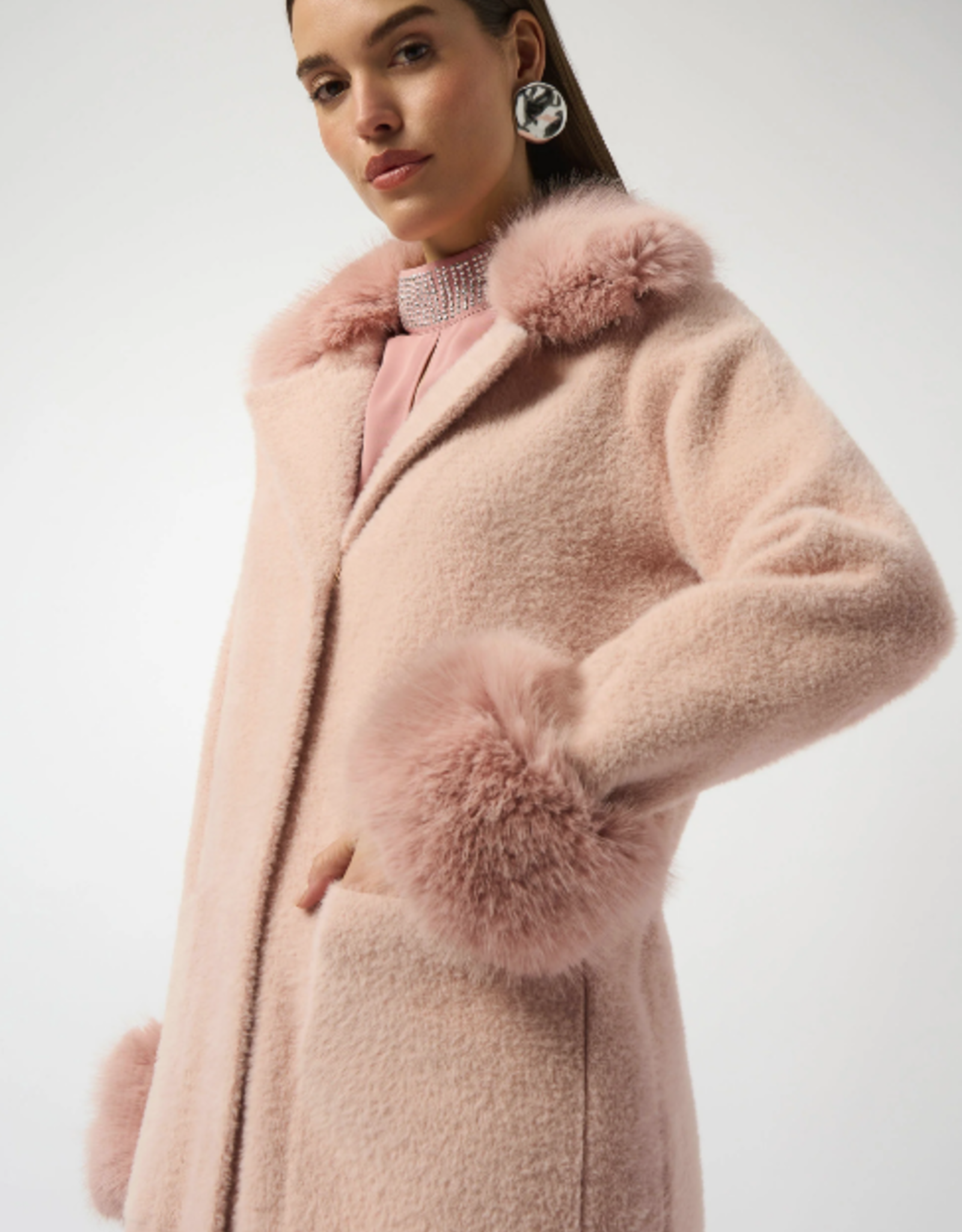 Joseph Ribkoff Joseph Ribkoff Rose Faux Feather/Fur Sweater Coat