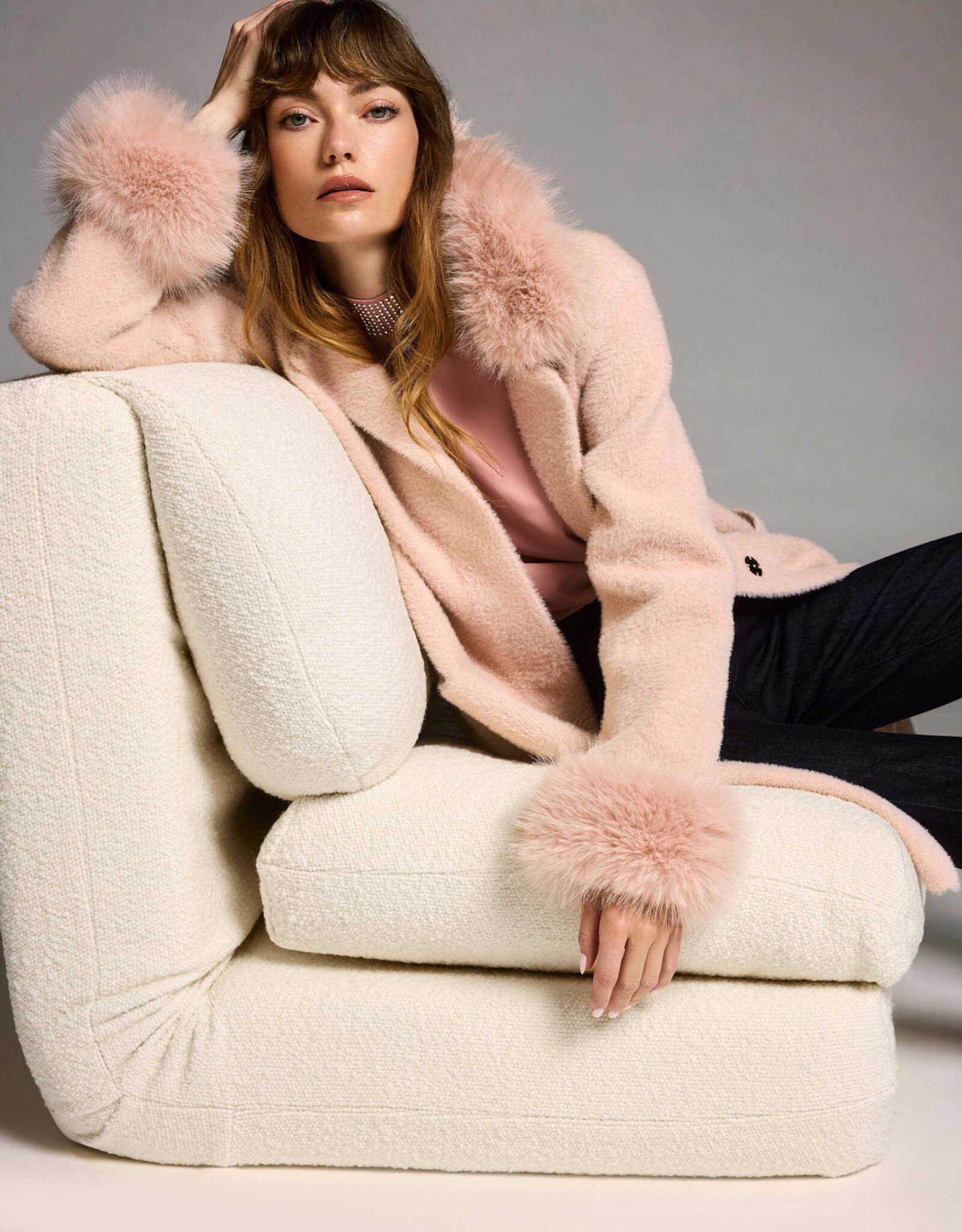 Joseph Ribkoff Joseph Ribkoff Rose Faux Feather/Fur Sweater Coat