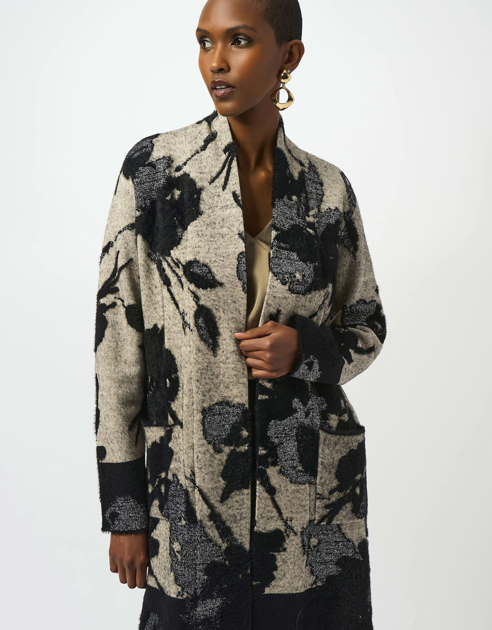 Joseph Ribkoff Joseph Ribkoff Chmpgn/Blk Jacquard Sweater Knit Cardigan