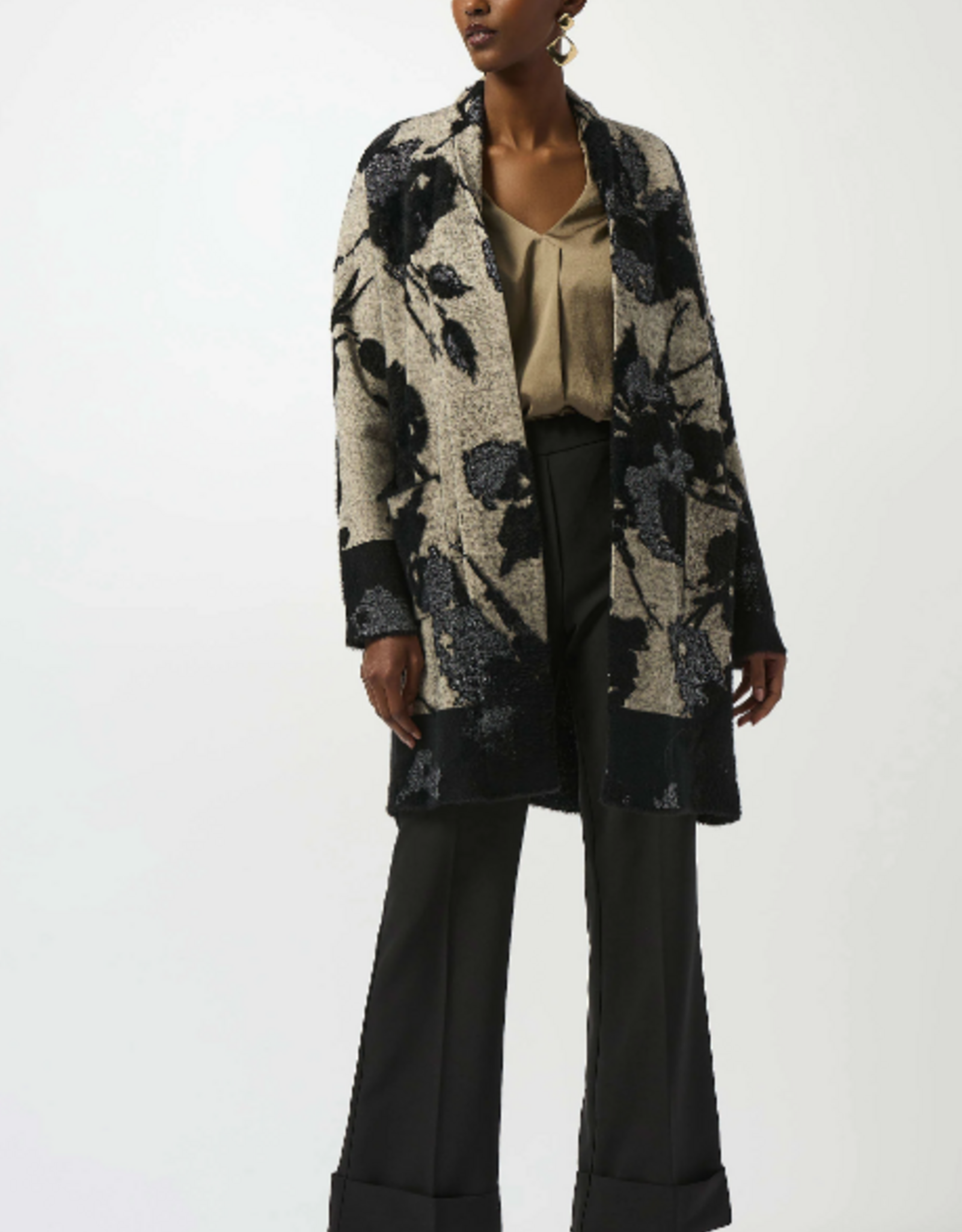 Joseph Ribkoff Joseph Ribkoff Chmpgn/Blk Jacquard Sweater Knit Cardigan