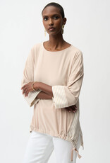 Joseph Ribkoff Joseph Ribkoff Beige Silky Knit Woven Stripe Top High Low Hem