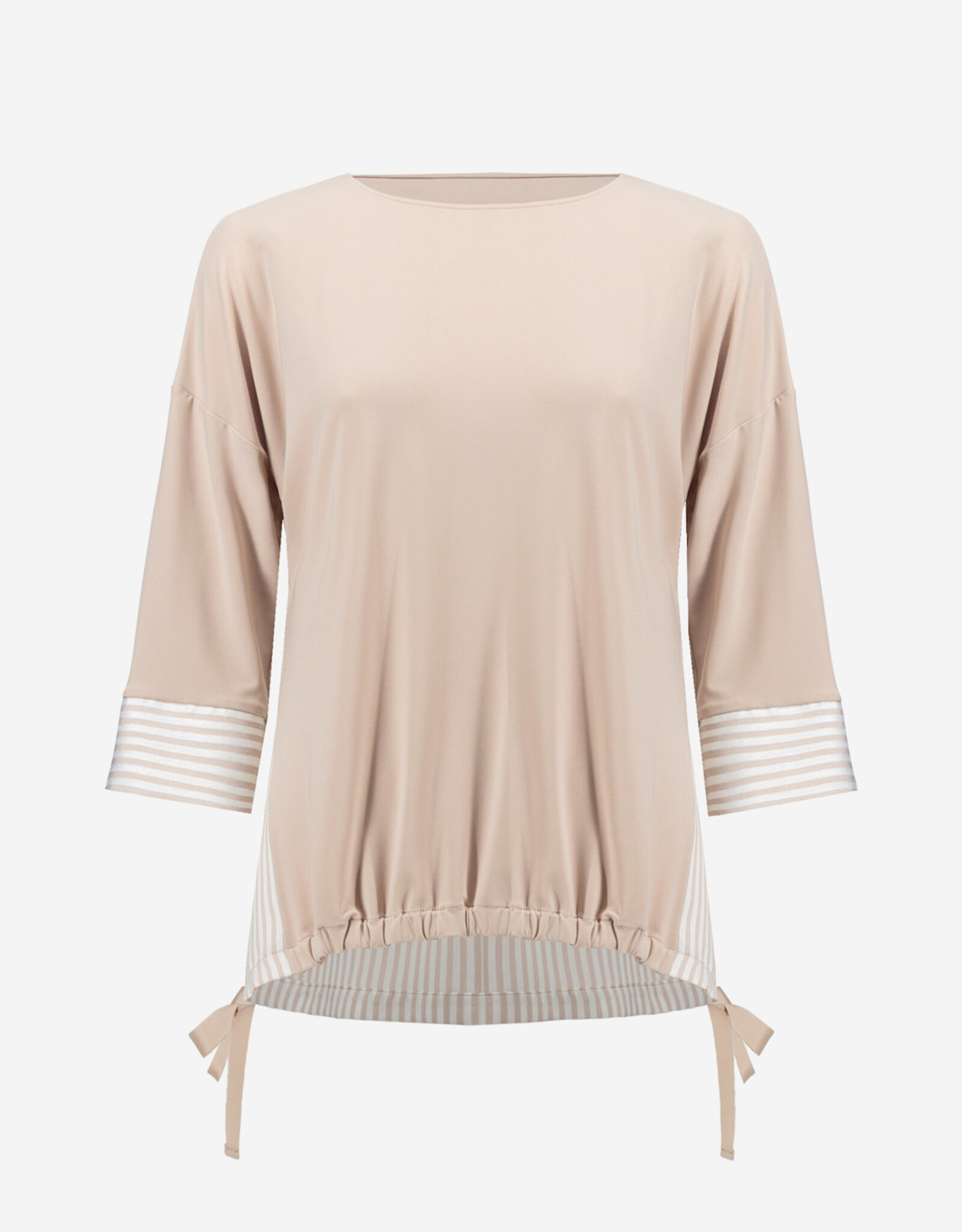 Joseph Ribkoff Joseph Ribkoff Beige Silky Knit Woven Stripe Top High Low Hem