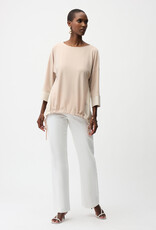 Joseph Ribkoff Joseph Ribkoff Beige Silky Knit Woven Stripe Top High Low Hem