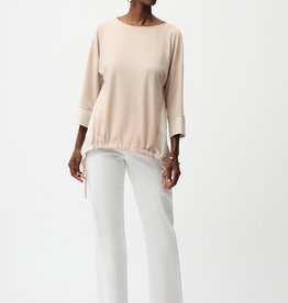 Joseph Ribkoff Joseph Ribkoff Beige Silky Knit Woven Stripe Top High Low Hem