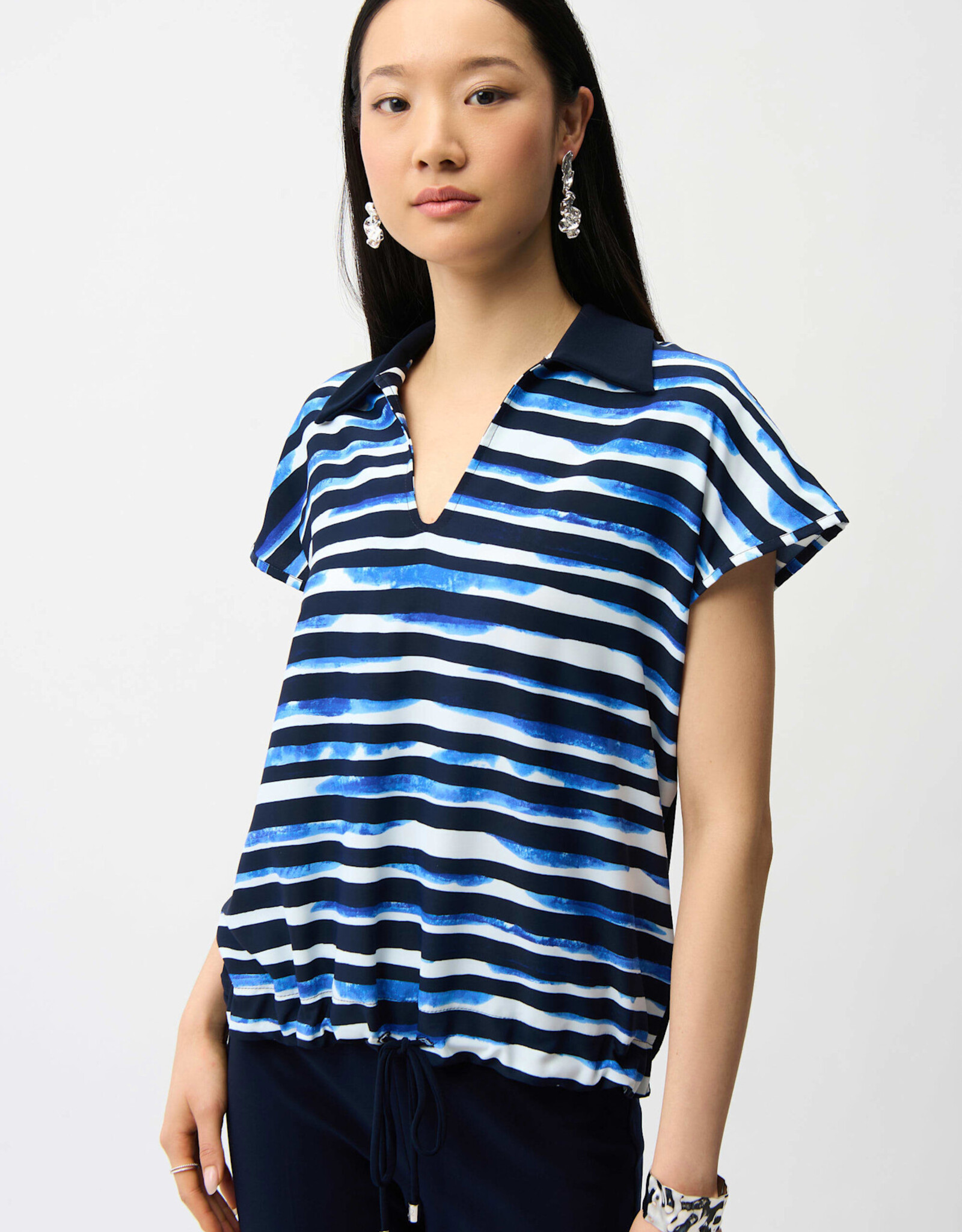 Joseph Ribkoff Joseph Ribkoff Blue/Vanilla Stripe Print Cocoon Top w/Silky Knit Back