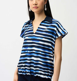Joseph Ribkoff Joseph Ribkoff Blue/Vanilla Stripe Print Cocoon Top w/Silky Knit Back