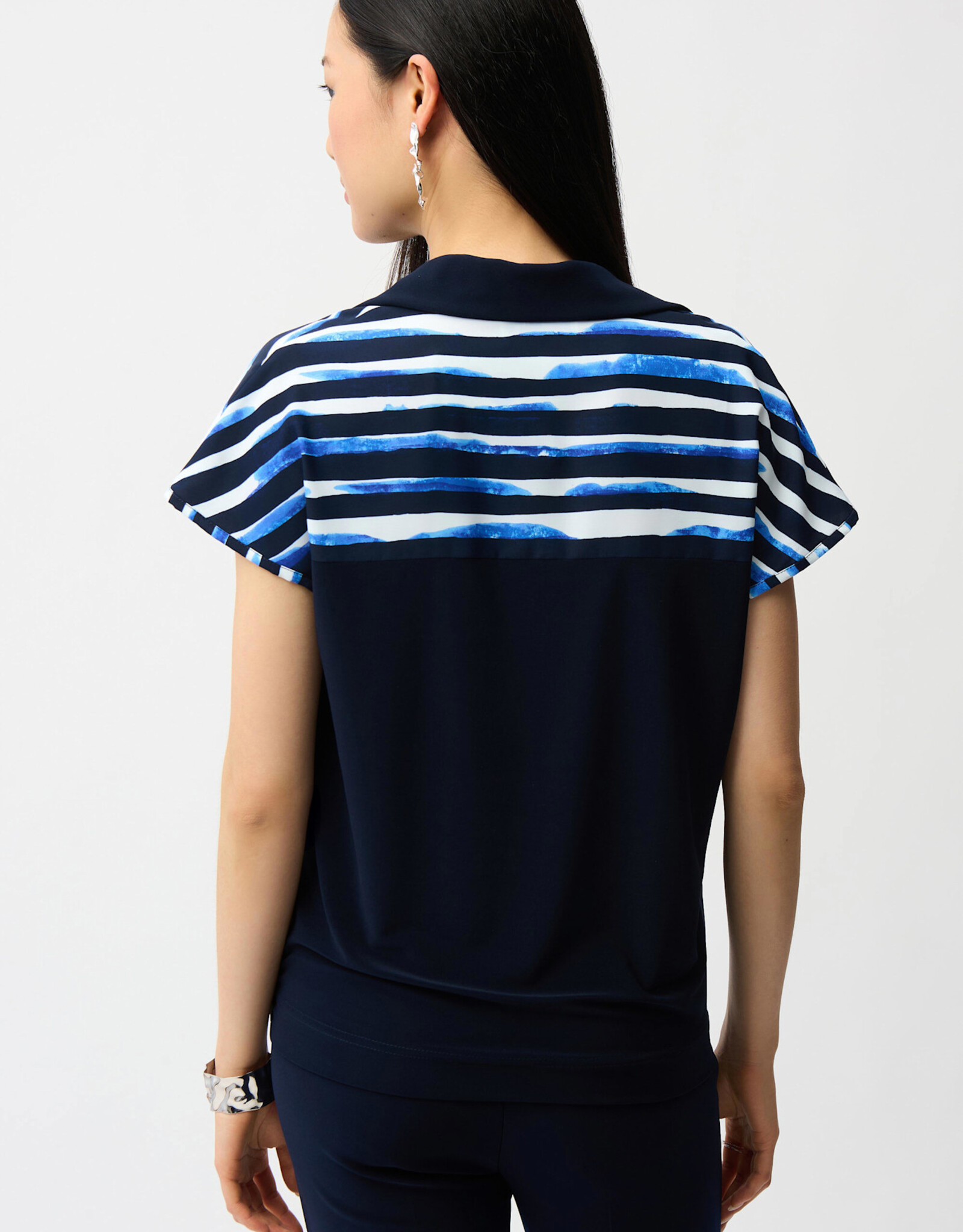 Joseph Ribkoff Joseph Ribkoff Blue/Vanilla Stripe Print Cocoon Top w/Silky Knit Back