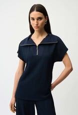 Joseph Ribkoff Joseph Ribkoff Midnight Blue Seersucker Boxy Top w/Memory Collar