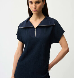 Joseph Ribkoff Joseph Ribkoff Midnight Blue Seersucker Boxy Top w/Memory Collar