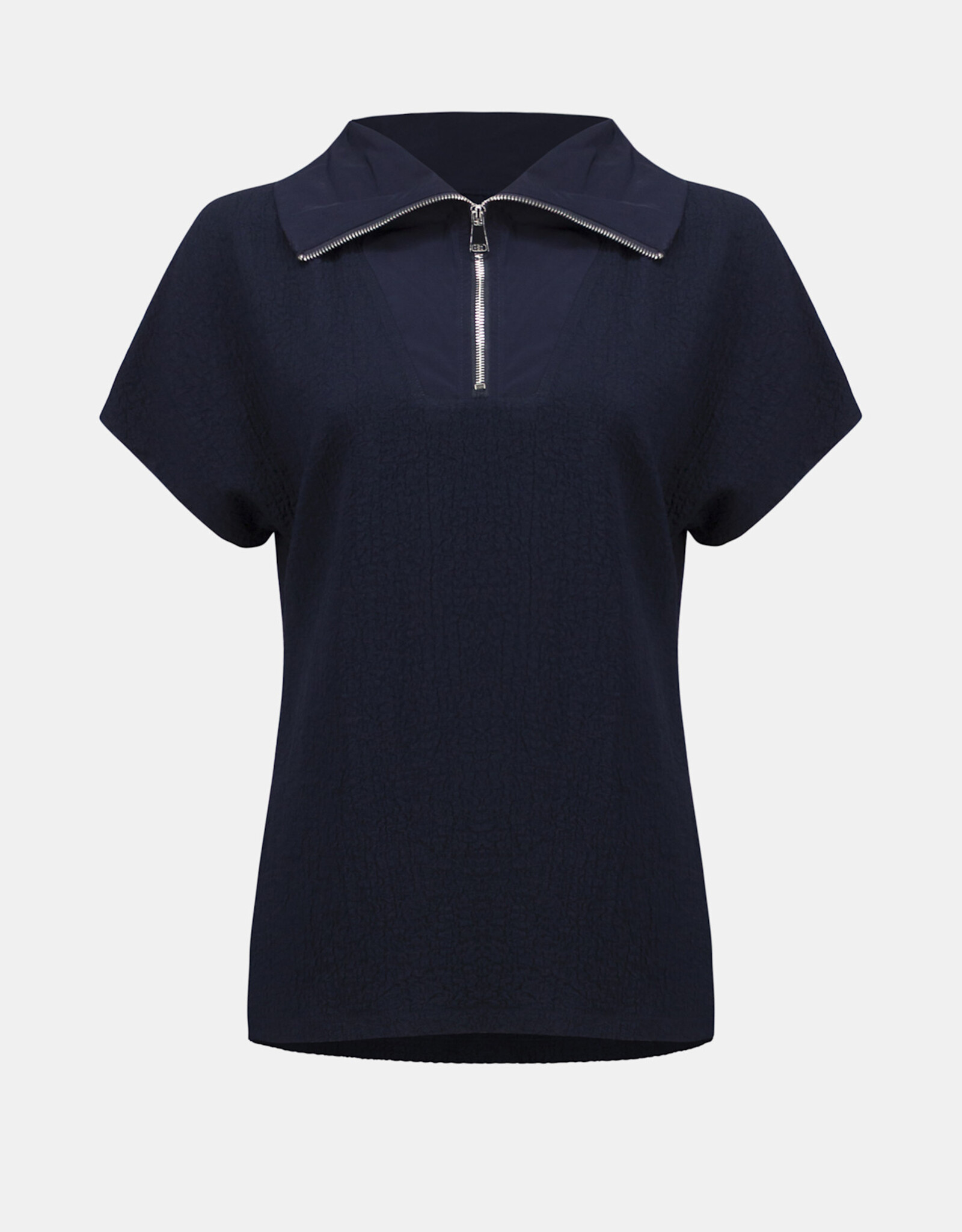 Joseph Ribkoff Joseph Ribkoff Midnight Blue Seersucker Boxy Top w/Memory Collar