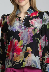 APNY APNY Red Multi Puff Sleeve Blouse W/Ruched Detail CL