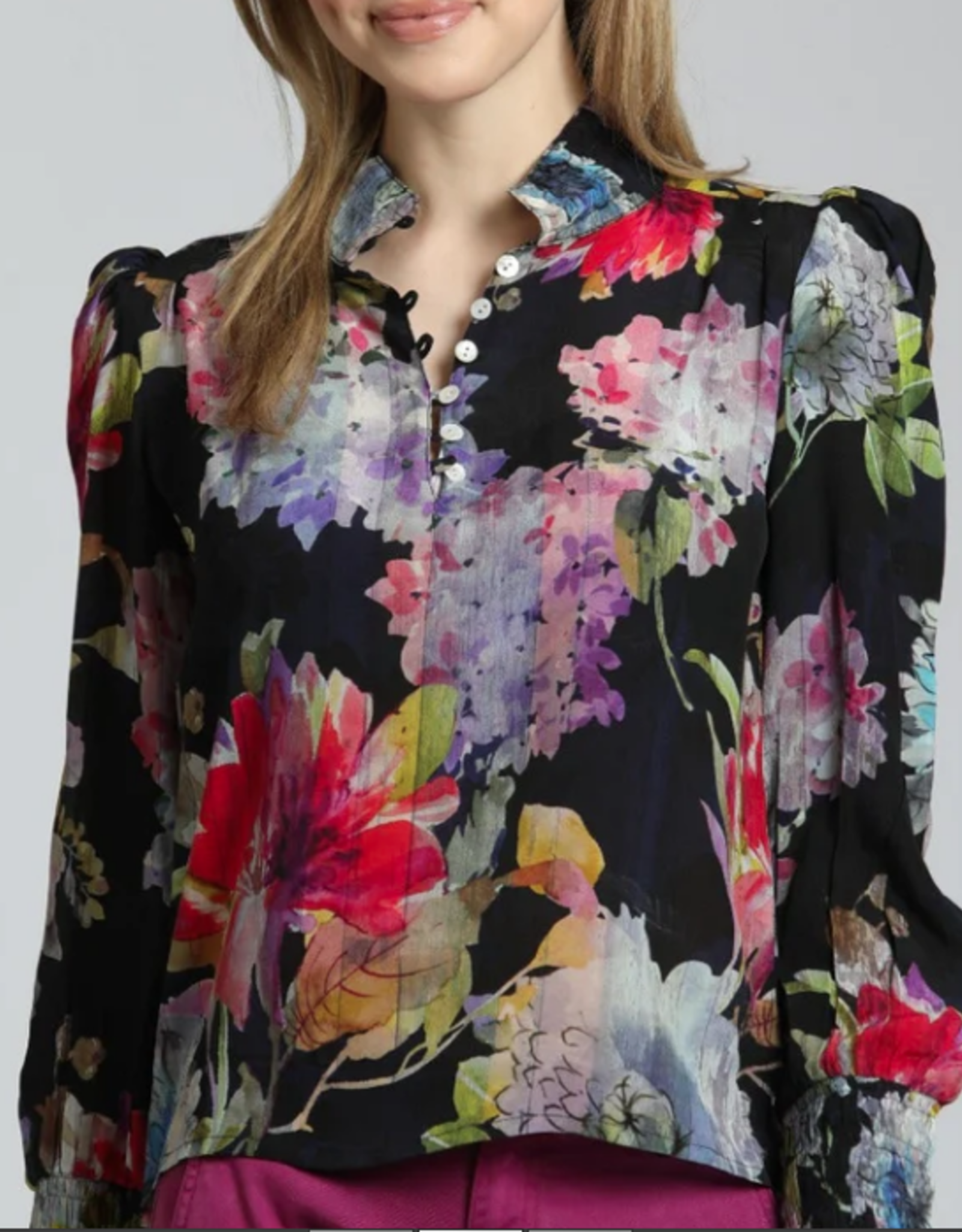 APNY APNY Red Multi Puff Sleeve Blouse W/Ruched Detail CL